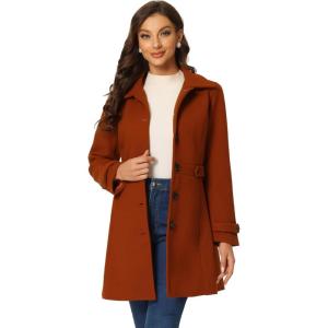 imageAllegra K Womens Winter Classic Outwear Overcoat with Pockets Single Breasted Pea CoatBrick Red
