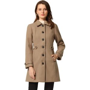 imageAllegra K Womens Winter Classic Outwear Overcoat with Pockets Single Breasted Pea CoatBrown