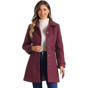 imageAllegra K Womens Winter Classic Outwear Overcoat with Pockets Single Breasted Pea CoatBurgundy