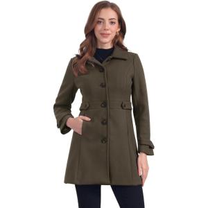 imageAllegra K Womens Winter Classic Outwear Overcoat with Pockets Single Breasted Pea CoatCoffee