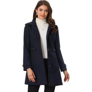 imageAllegra K Womens Winter Classic Outwear Overcoat with Pockets Single Breasted Pea CoatDark Blue