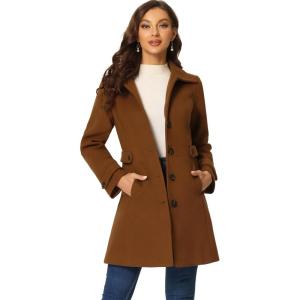 imageAllegra K Womens Winter Classic Outwear Overcoat with Pockets Single Breasted Pea CoatDeep Brown