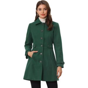 imageAllegra K Womens Winter Classic Outwear Overcoat with Pockets Single Breasted Pea CoatGreen