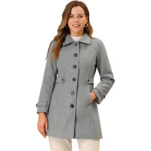 imageAllegra K Womens Winter Classic Outwear Overcoat with Pockets Single Breasted Pea CoatGrey
