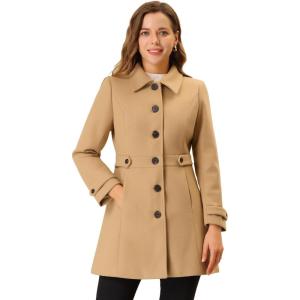 imageAllegra K Womens Winter Classic Outwear Overcoat with Pockets Single Breasted Pea CoatKhaki