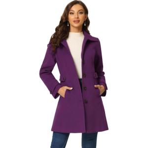 imageAllegra K Womens Winter Classic Outwear Overcoat with Pockets Single Breasted Pea CoatPurple
