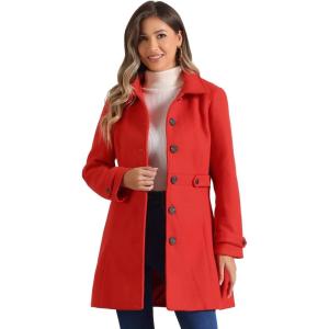imageAllegra K Womens Winter Classic Outwear Overcoat with Pockets Single Breasted Pea CoatReds