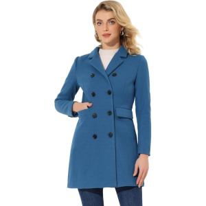 imageAllegra K Womens Winter Coat Elegant Notched Lapel Double Breasted Trench CoatBlue Gray