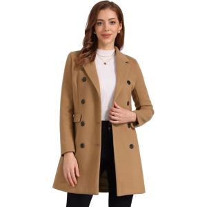imageAllegra K Womens Winter Coat Elegant Notched Lapel Double Breasted Trench CoatCamel