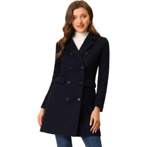 imageAllegra K Womens Winter Coat Elegant Notched Lapel Double Breasted Trench CoatDark Blue