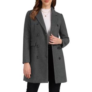 imageAllegra K Womens Winter Coat Elegant Notched Lapel Double Breasted Trench CoatDark Grey