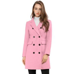 imageAllegra K Womens Winter Coat Elegant Notched Lapel Double Breasted Trench CoatDusty Pink