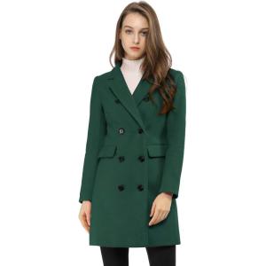 imageAllegra K Womens Winter Coat Elegant Notched Lapel Double Breasted Trench CoatGreen