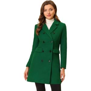 imageAllegra K Womens Winter Coat Elegant Notched Lapel Double Breasted Trench CoatGreens
