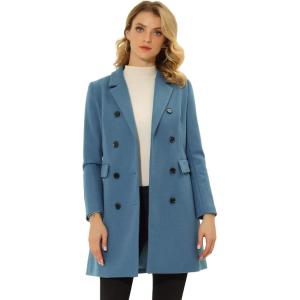 imageAllegra K Womens Winter Coat Elegant Notched Lapel Double Breasted Trench CoatGrey Blue