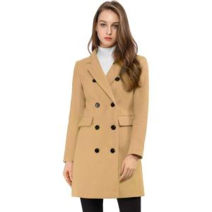 imageAllegra K Womens Winter Coat Elegant Notched Lapel Double Breasted Trench CoatKhaki