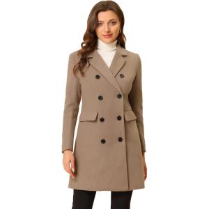 imageAllegra K Womens Winter Coat Elegant Notched Lapel Double Breasted Trench CoatLight Brown