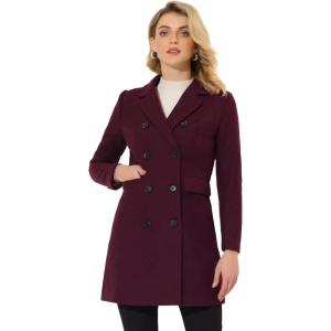 imageAllegra K Womens Winter Coat Elegant Notched Lapel Double Breasted Trench CoatPurplish Red