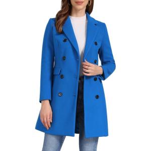 imageAllegra K Womens Winter Coat Elegant Notched Lapel Double Breasted Trench CoatSea Blue