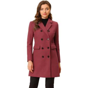 imageAllegra K Womens Winter Coat Elegant Notched Lapel Double Breasted Trench CoatWatermelon Red