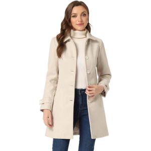 imageAllegra K Womens Winter Outerwear Overcoat Peter Pan Collar Midthigh Aline Single Breasted Pea CoatBeige