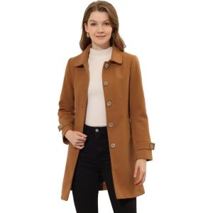 imageAllegra K Womens Winter Outerwear Overcoat Peter Pan Collar Midthigh Aline Single Breasted Pea CoatBrown