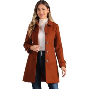 imageAllegra K Womens Winter Outerwear Overcoat Peter Pan Collar Midthigh Aline Single Breasted Pea CoatBrown Red