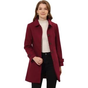 imageAllegra K Womens Winter Outerwear Overcoat Peter Pan Collar Midthigh Aline Single Breasted Pea CoatBurgundy