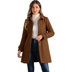 imageAllegra K Womens Winter Outerwear Overcoat Peter Pan Collar Midthigh Aline Single Breasted Pea CoatDark Brown