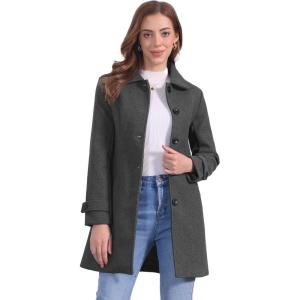 imageAllegra K Womens Winter Outerwear Overcoat Peter Pan Collar Midthigh Aline Single Breasted Pea CoatDark Gray
