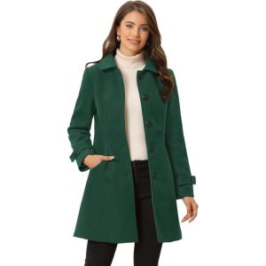 imageAllegra K Womens Winter Outerwear Overcoat Peter Pan Collar Midthigh Aline Single Breasted Pea CoatDark Green