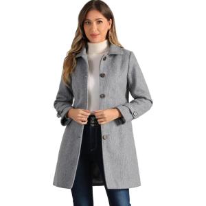 imageAllegra K Womens Winter Outerwear Overcoat Peter Pan Collar Midthigh Aline Single Breasted Pea CoatGray