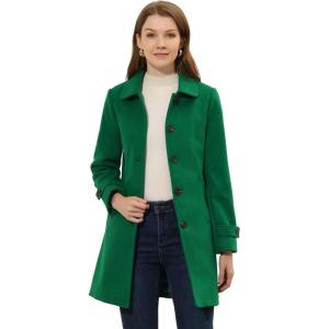 imageAllegra K Womens Winter Outerwear Overcoat Peter Pan Collar Midthigh Aline Single Breasted Pea CoatGreen