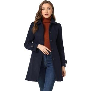 imageAllegra K Womens Winter Outerwear Overcoat Peter Pan Collar Midthigh Aline Single Breasted Pea CoatNavy Blue