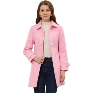 imageAllegra K Womens Winter Outerwear Overcoat Peter Pan Collar Midthigh Aline Single Breasted Pea CoatPink