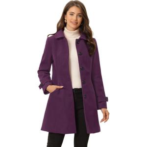 imageAllegra K Womens Winter Outerwear Overcoat Peter Pan Collar Midthigh Aline Single Breasted Pea CoatPurple