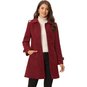imageAllegra K Womens Winter Outerwear Overcoat Peter Pan Collar Midthigh Aline Single Breasted Pea CoatRed