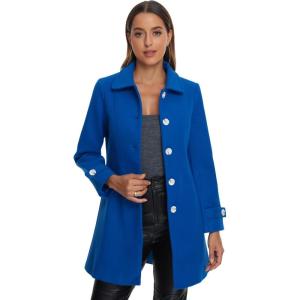 imageAllegra K Womens Winter Outerwear Overcoat Peter Pan Collar Midthigh Aline Single Breasted Pea CoatRoyal Blue