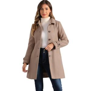 imageAllegra K Womens Winter Outerwear Overcoat Peter Pan Collar Midthigh Aline Single Breasted Pea CoatTaupe Khaki