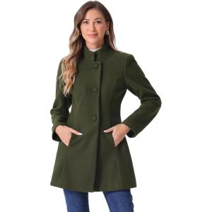 imageAllegra K Womens Winter Overcoat MidLong Stand Collar Single Breasted Coat OuterwearArmy Green