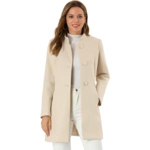 imageAllegra K Womens Winter Overcoat MidLong Stand Collar Single Breasted Coat OuterwearBeige