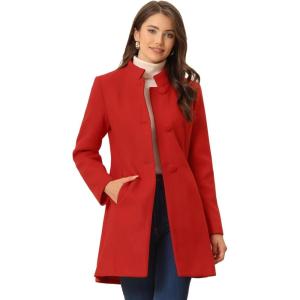 imageAllegra K Womens Winter Overcoat MidLong Stand Collar Single Breasted Coat OuterwearBright Red