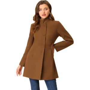imageAllegra K Womens Winter Overcoat MidLong Stand Collar Single Breasted Coat OuterwearBrown