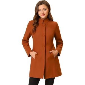 imageAllegra K Womens Winter Overcoat MidLong Stand Collar Single Breasted Coat OuterwearBrown Red