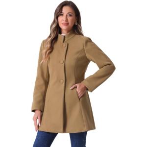 imageAllegra K Womens Winter Overcoat MidLong Stand Collar Single Breasted Coat OuterwearCamel