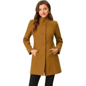 imageAllegra K Womens Winter Overcoat MidLong Stand Collar Single Breasted Coat OuterwearDeep Brown