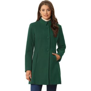 imageAllegra K Womens Winter Overcoat MidLong Stand Collar Single Breasted Coat OuterwearDeep Green