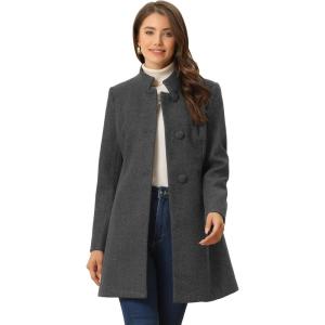 imageAllegra K Womens Winter Overcoat MidLong Stand Collar Single Breasted Coat OuterwearDeep Grey