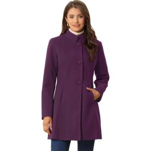 imageAllegra K Womens Winter Overcoat MidLong Stand Collar Single Breasted Coat OuterwearDeep Purple