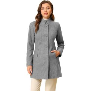 imageAllegra K Womens Winter Overcoat MidLong Stand Collar Single Breasted Coat OuterwearGrey